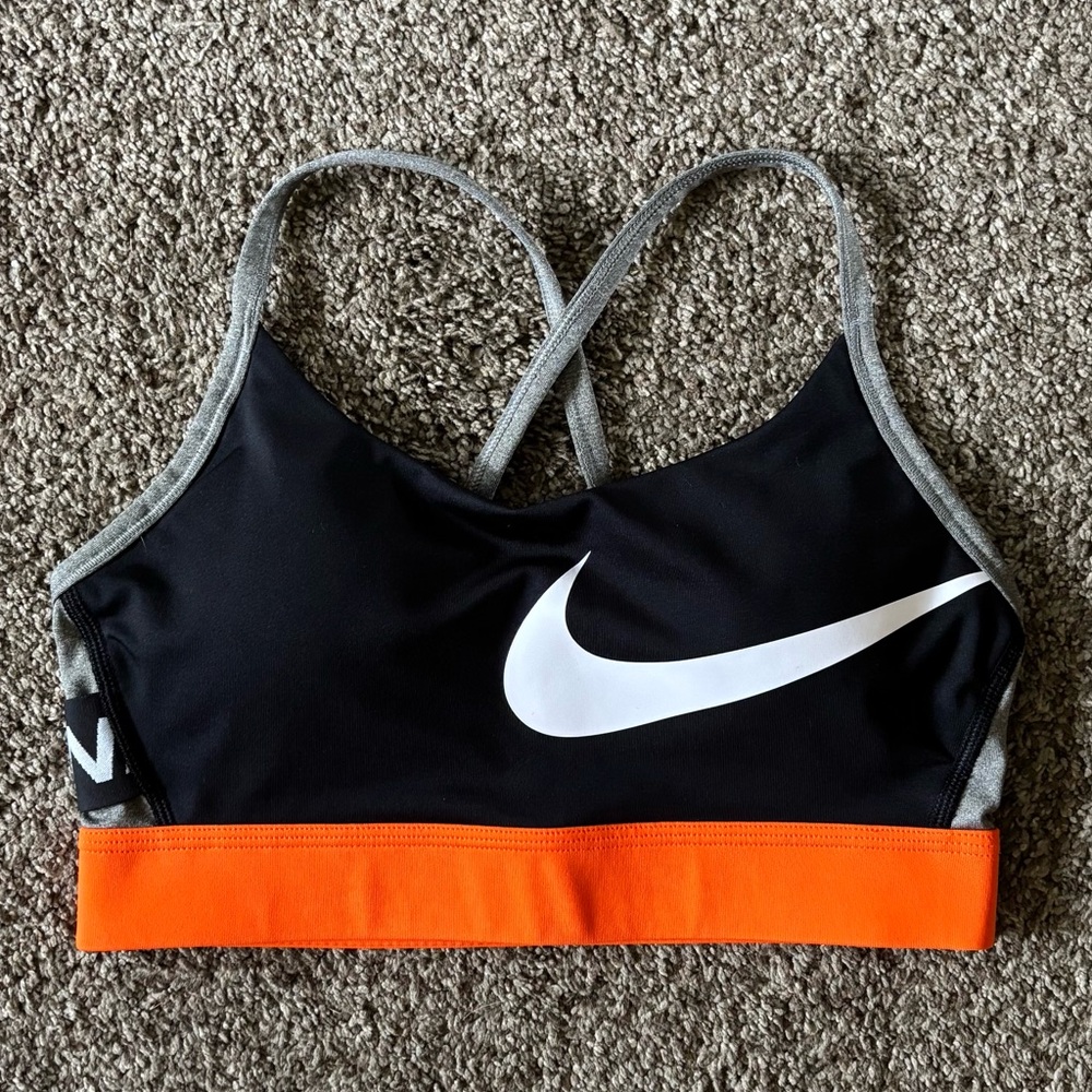 Nike Black & Orange Swoosh Sports Bra